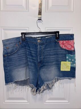 Jessica Simpson Denim Cutoff Shorts with Colorful Bandana Patchwork